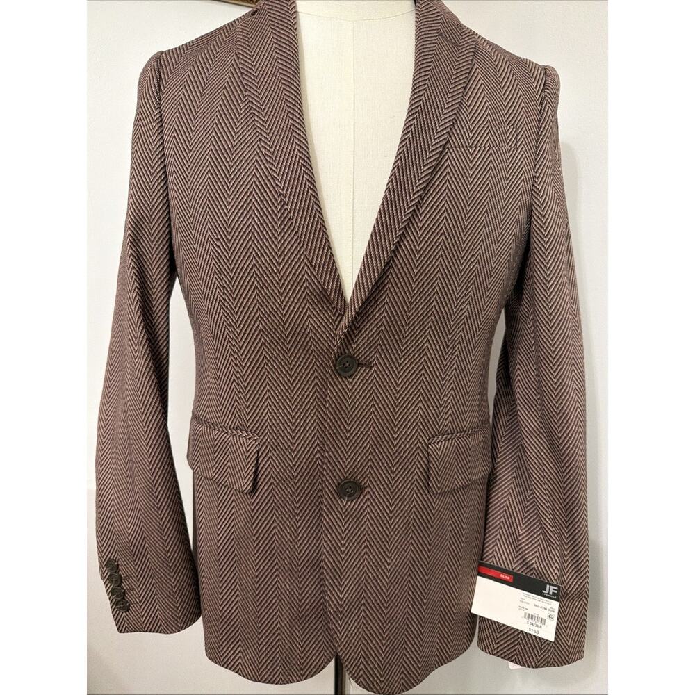 NEW J. Ferrar S 34/ 36 R Two Button Burgundy Herringbone Blazer Suit Coat Jacket